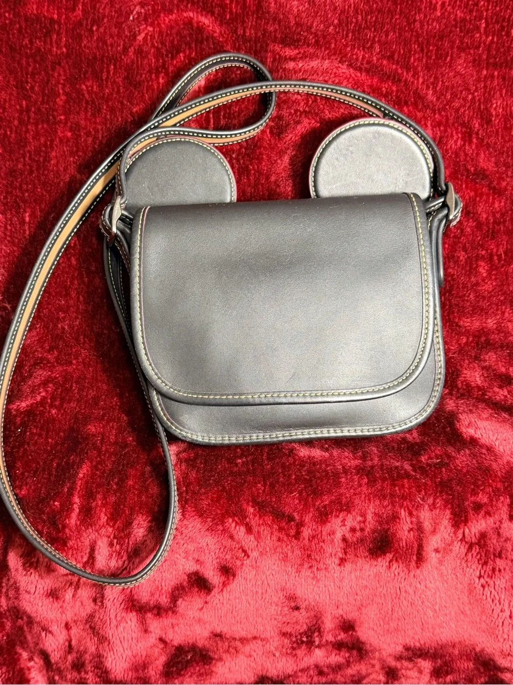 Coach x Disney Patricia Saddle Bag Black Leather Mickey Ears F59369